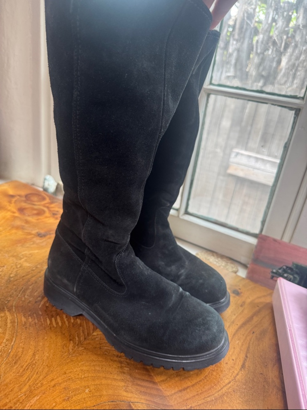 Black Suede Knee-High Boots with sheerling lining La Canadienne